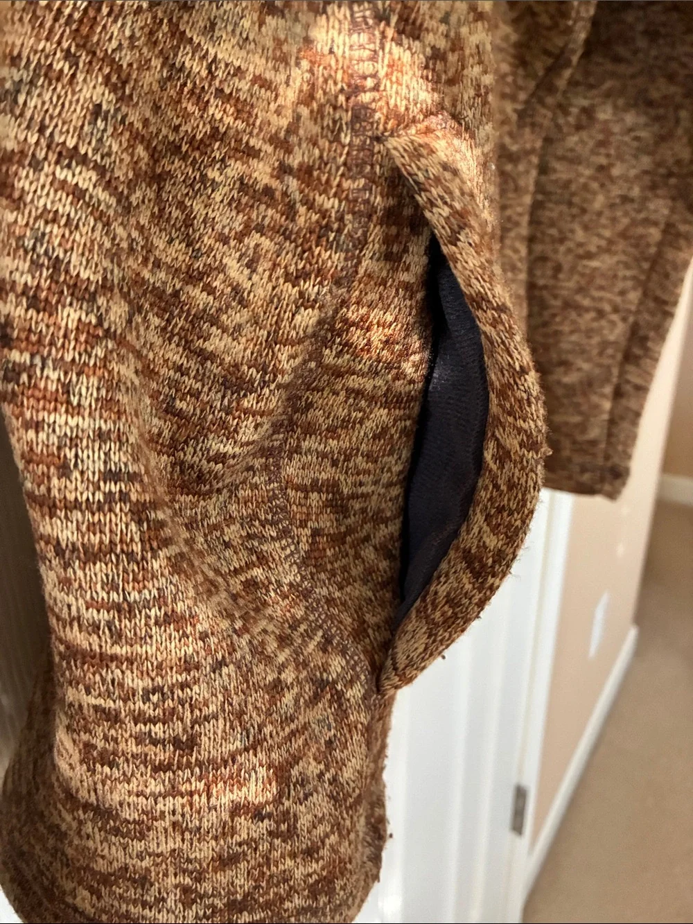 Eddie Bauer Men’s Large Brown Sweater Fleece Quarter Zip Pullover With Navy Trim